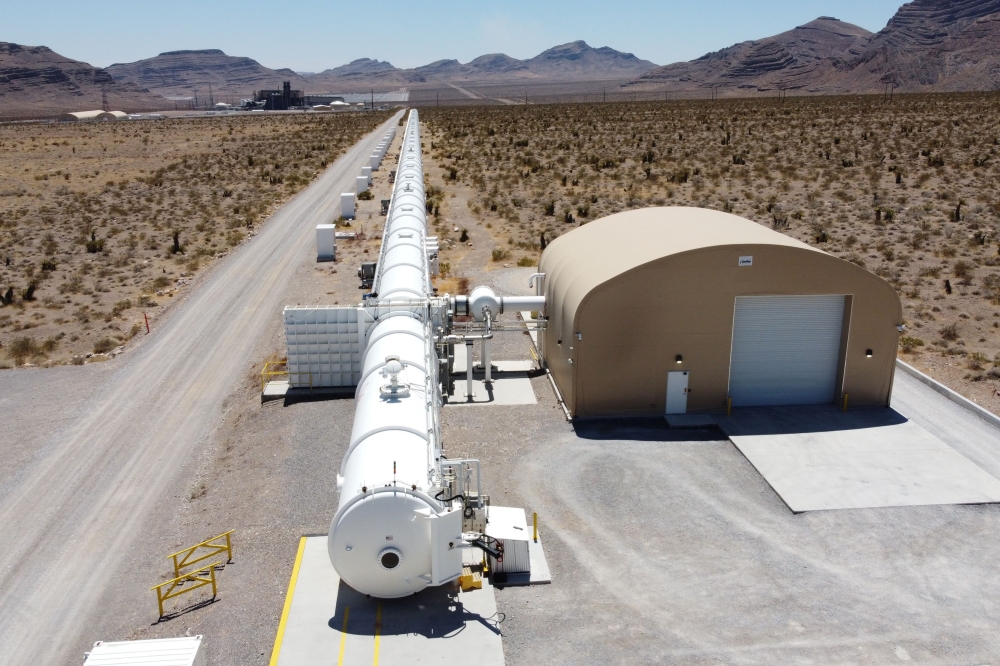 A test hyperloop tube is seen at the Virgin Hyperloop facility near Las Vegas, Nevada, May 5, 2021. Reuters/Mike Blake