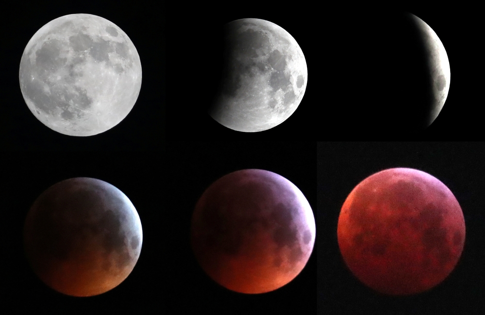 File photo: A combination photo shows the moon during a total lunar eclipse, known as the 