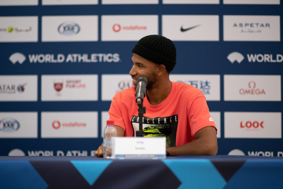 Qatari hurdler
Abderrahman Samba
speaks during a press
conference held in
Doha yesterday.