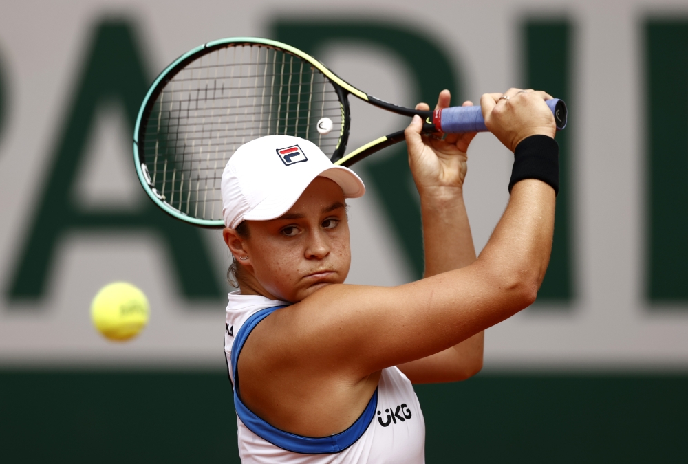 June 3, 2021 Australia's Ashleigh Barty in action during her second round match against Poland's Magda Linette REUTERS/Christian Hartmann