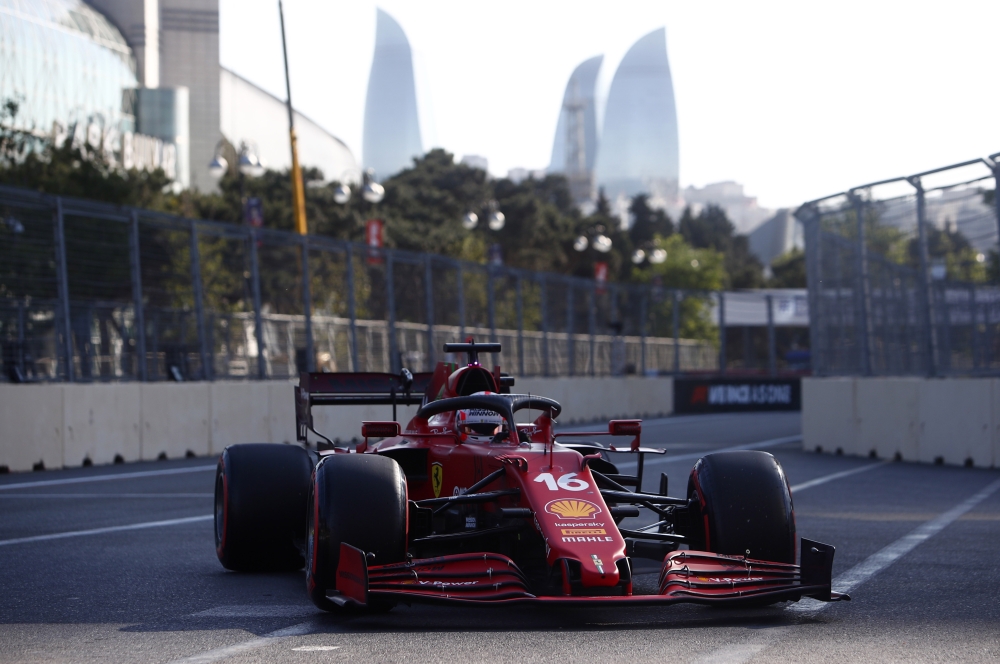 Ferrari's Charles Leclerc after qualifying in pole position Pool via REUTERS/Maxim Shemetov