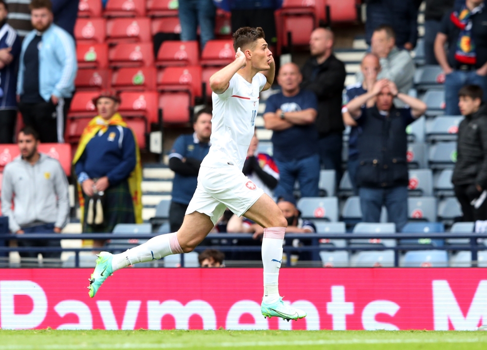 Czech Republic's Patrik Schick celebrates scoring their second goal Pool via REUTERS/Robert Perry