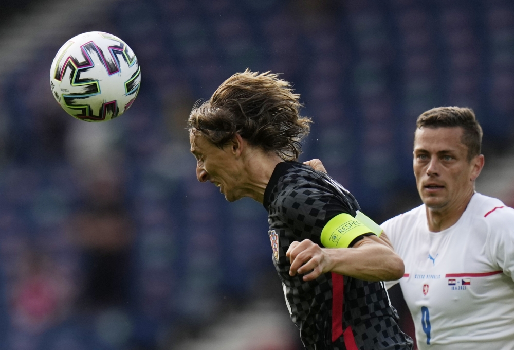 Croatia's Luka Modric in action with Croatia's Andrej Kramaric Pool via Reuters/Petr David Josek