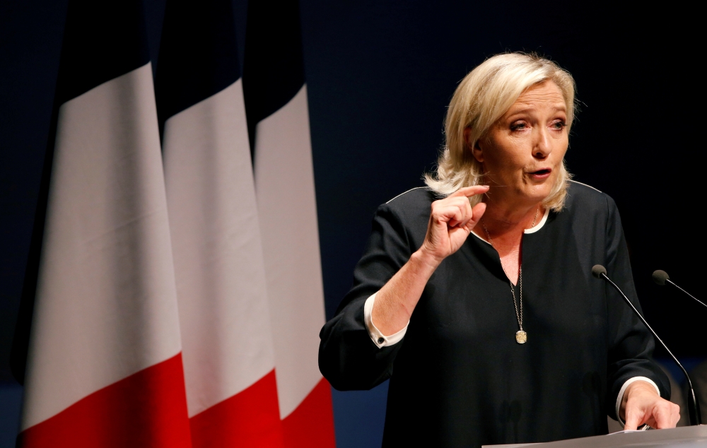File photo: France's far-right leader Marine Le Pen delivers a speech for the next year's municipal elections in an end-summer annual address to partisans in Frejus, France September 15, 2019. Reuters/Jean-Paul Pelissier/File Photo
