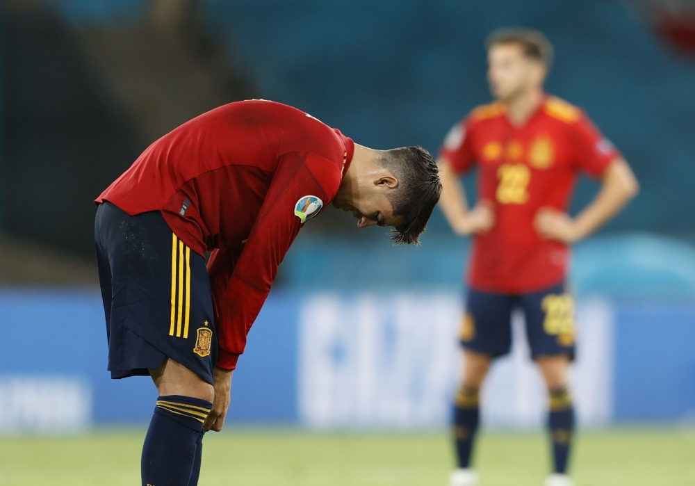 Spain's Alvaro Morata looks dejected Pool via REUTERS/Marcelo Del Pozo
