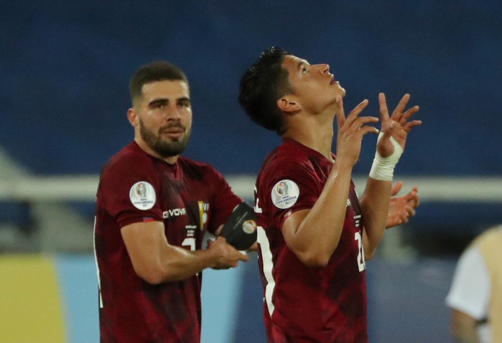 Venezuela's Ronald Hernandez celebrates scoring their second goal Reuters/Sergio Moraes