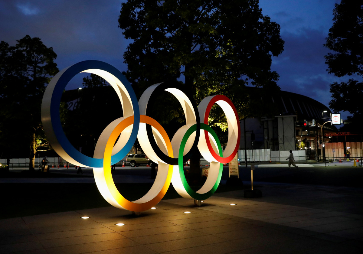 The Olympic Rings monument is seen outside the Japan Olympic Committee (JOC) headquarters near the National Stadium REUTERS/Issei Kato
