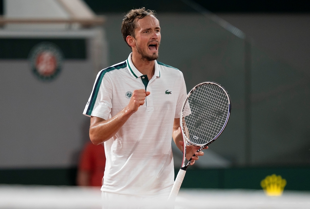 Daniil Medvedev (RUS) reacts during his match against Stefanos Tsitsipas (GRE) on day 10 of the French Open at Stade Roland Garros. Mandatory Credit: Susan Mullane-USA TODAY Sports/File Photo