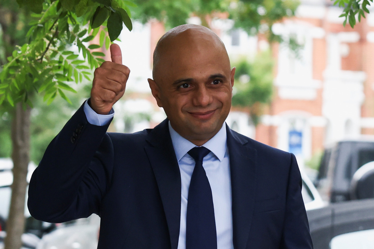 Britain's new Health Secretary Sajid Javid gestures, as he leaves his home in London, Britain June 27, 2021. REUTERS/Henry Nicholls
