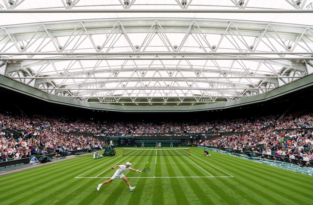 Tennis - Wimbledon - All England Lawn Tennis and Croquet Club, London, Britain - June 28, 2021 General view of Britain's Jack Draper in action during his first round match against Serbia's Novak Djokovic Pool via REUTERS/Joe Toth
