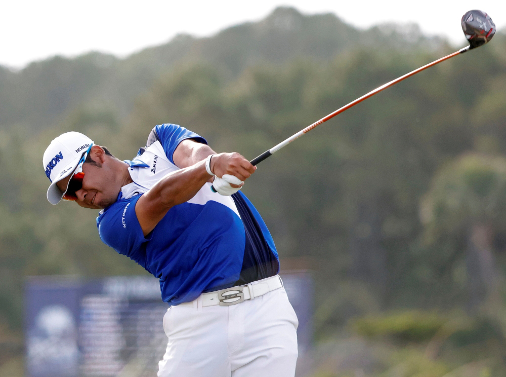 Hideki Matsuyama hits from the sixteenth tee during the third round of the PGA Championship golf tournament. Mandatory Credit: Geoff Burke-USA TODAY Sports/File Photo