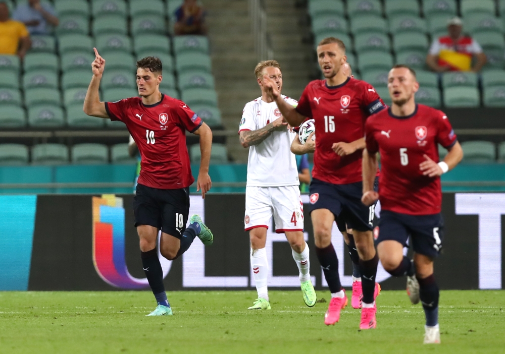 Czech Republic's Patrik Schick celebrates scoring their first goal Pool via REUTERS/Tolga Bozoglu