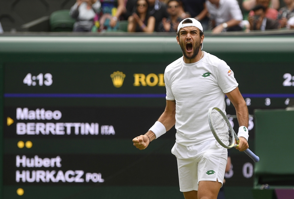July 9, 2021 Itay's Matteo Berrettini celebrates winning his semi final match against Poland's Hubert Hurkacz REUTERS/Toby Melville