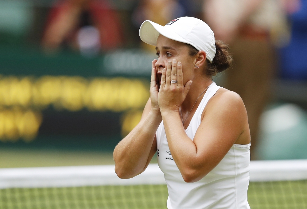 Australia's Ashleigh Barty celebrates winning her final match against Czech Republic's Karolina Pliskova Pool via REUTERS/Peter Nicholls