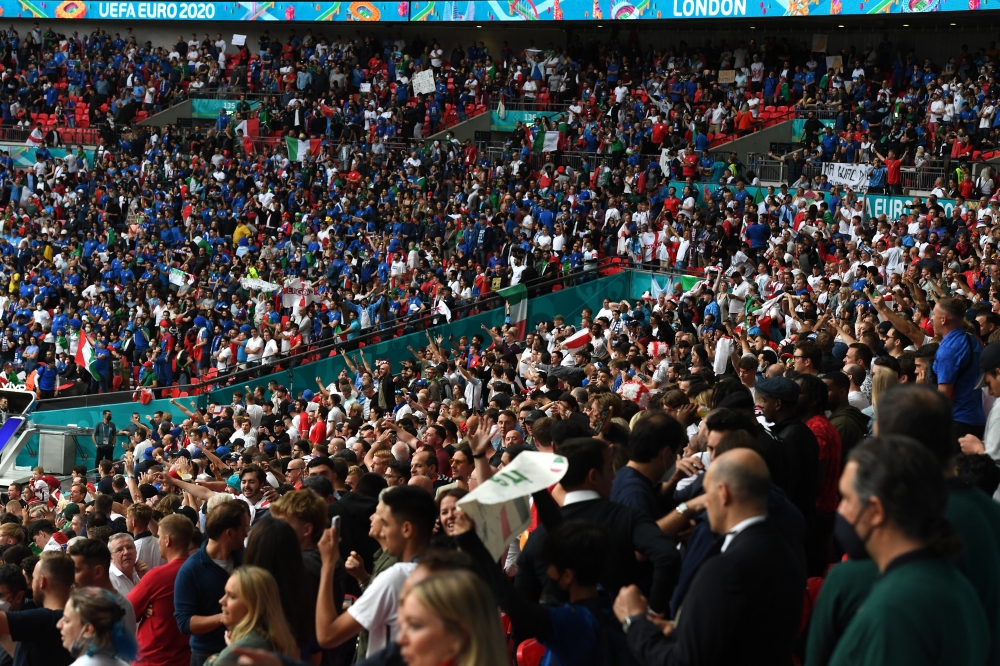 July 11, 2021 General view of fans inside the stadium before the match Pool via REUTERS/Facundo Arrizabalaga