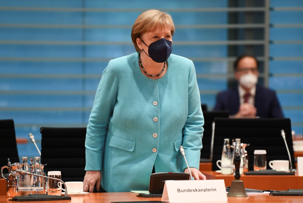 :German Chancellor Angela Merkel attends the weekly cabinet meeting at the Chancellery in Berlin, Germany, July 14, 2021. REUTERS/Annegret Hilse/Pool
