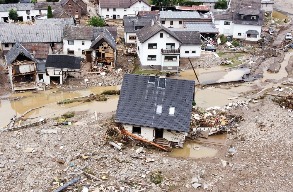 A general view of flood-affected area following heavy rainfalls in Schuld, Germany, July 15, 2021. Picture taken with a drone. REUTERS/Staff
