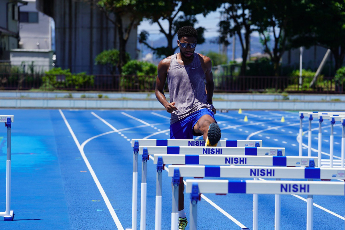 World Championships 400m hurdles bronze medallist Abderrahman Samba in action during a training session in Takasaki, Tokyo, yesterday. 