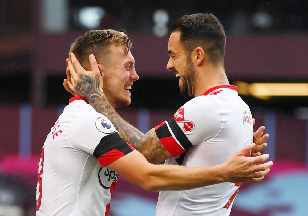 November 1, 2020 Southampton's James Ward-Prowse celebrates scoring their second goal with teammate Danny Ings Pool via REUTERS/Gareth Copley/File Photo 
