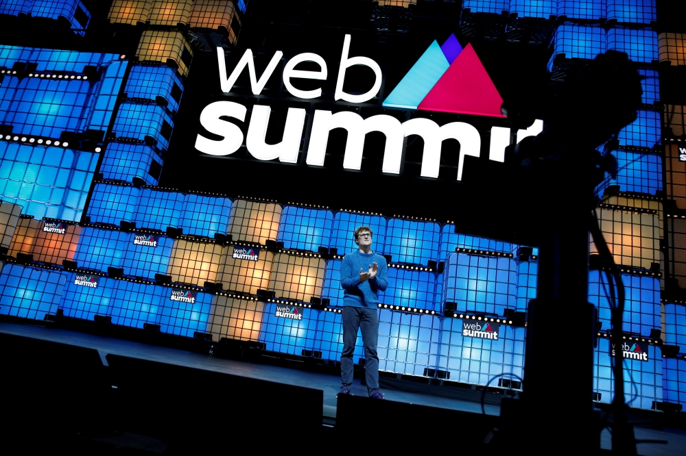 Web Summit founder Paddy Cosgrave speaks at the closing ceremony of the Web Summit, in Lisbon, Portugal, November 7, 2019. REUTERS/Pedro Nunes/File Photo
