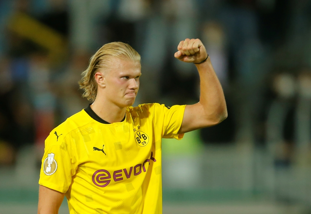 August 7, 2021 Borussia Dortmund's Erling Haaland celebrates after the match REUTERS/Leon Kuegeler
