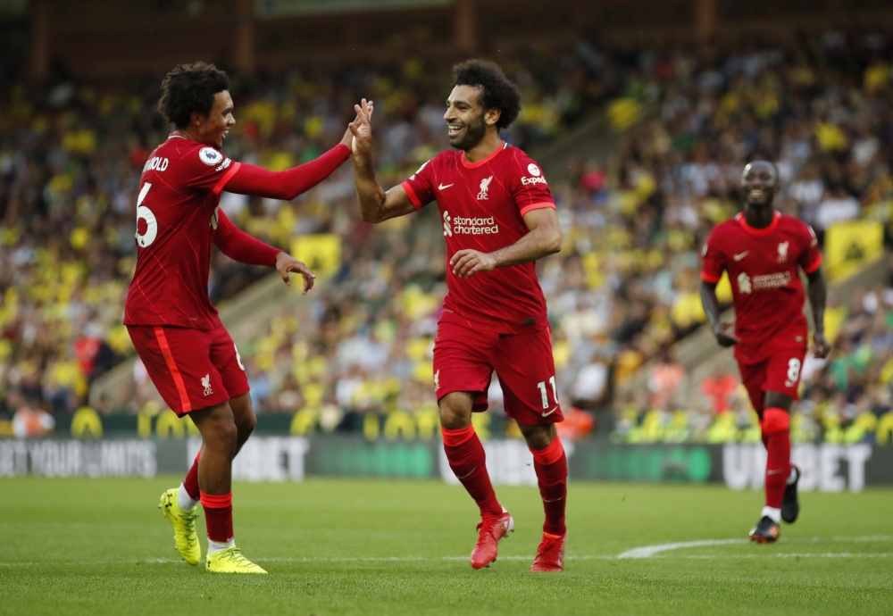  Liverpool's Mohamed Salah celebrates scoring their third goal Action Images via Reuters/Peter Cziborra