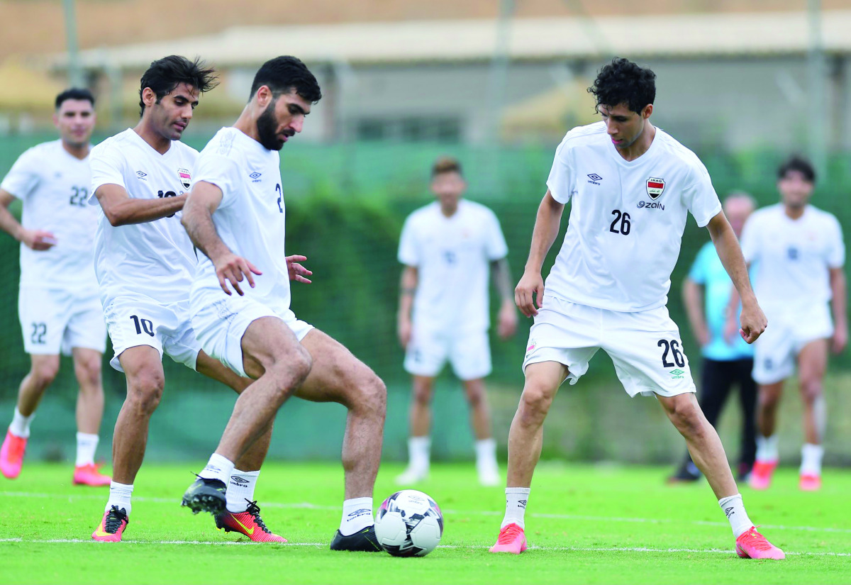 Iraqi players in action during a training session ahead of the Qatar 2022 FIFA World Cup and the 2023 AFC Asian Cup joint qualifiers. Pic: Twitter/ @IRAQFA 