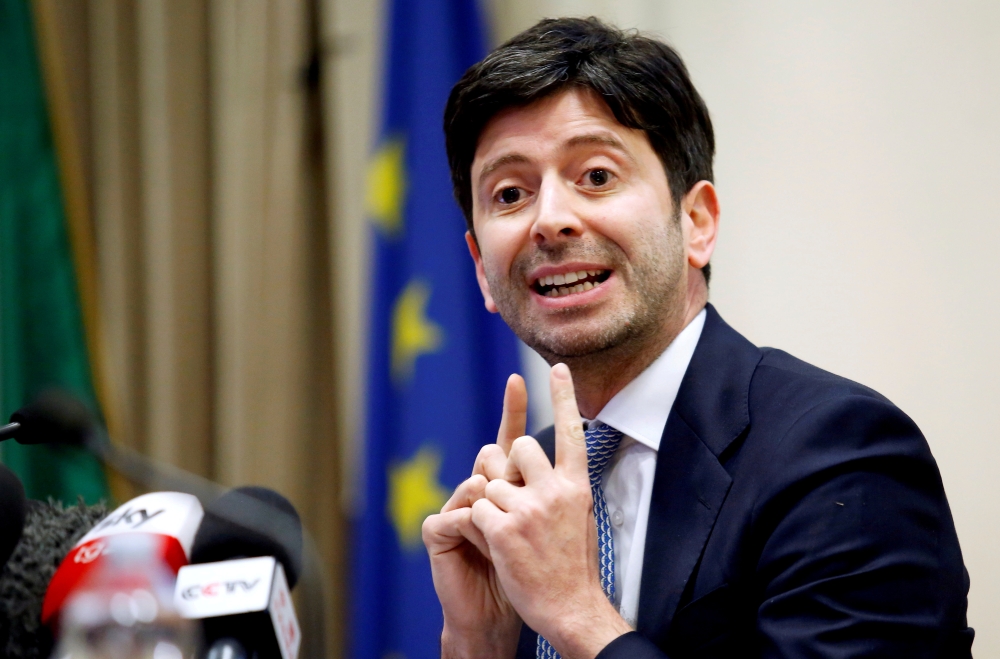 Italian Health Minister Roberto Speranza speaks to reporters in Rome, Italy, February 25, 2020. REUTERS/Remo Casilli/File Photo