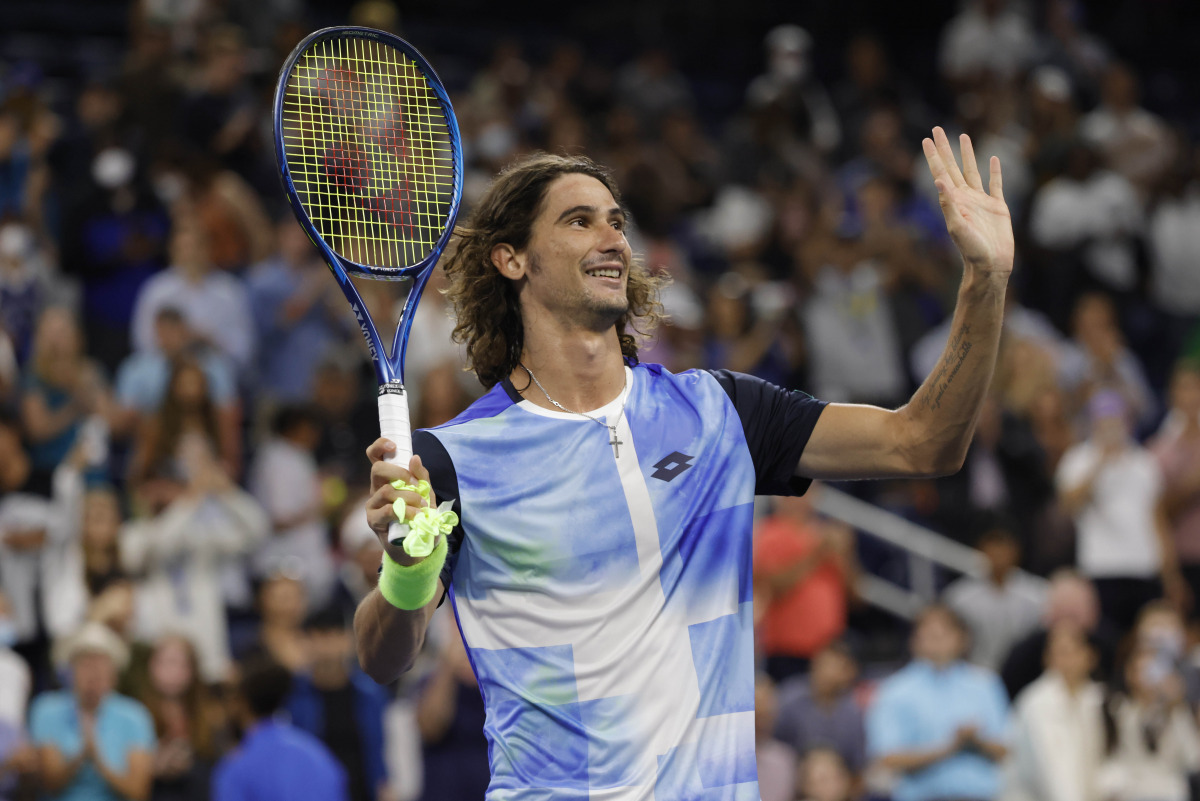 Sep 4, 2021; Flushing, NY, USA; Lloyd Harris of South Africa waves to the crowd after his match against Denis Shapovalov of Canada (not pictured) on day six of the 2021 U.S. Open tennis tournament at USTA Billie Jean King National Tennis Center. Mandatory