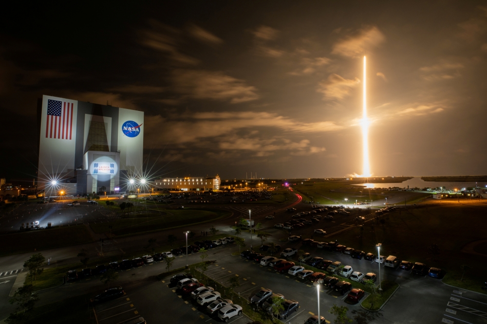 File photo: With a view of the iconic Vehicle Assembly Building at left, a SpaceX Falcon 9 rocket soars upward from Launch Complex 39A carrying the company’s Crew Dragon Endeavour capsule and four Crew-2 astronauts towards the International Space Station 