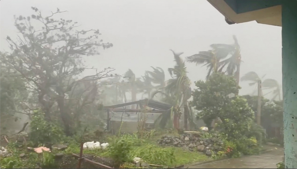 Trees sway amid strong winds and rain as Typhoon Chanthu passes through Sabtang, Batanes, Philippines, in this September 11, 2021 still image from video obtained via social media. Video taken September 11, 2021. DENNIS BALLESTEROS VALDEZ via REUTERS