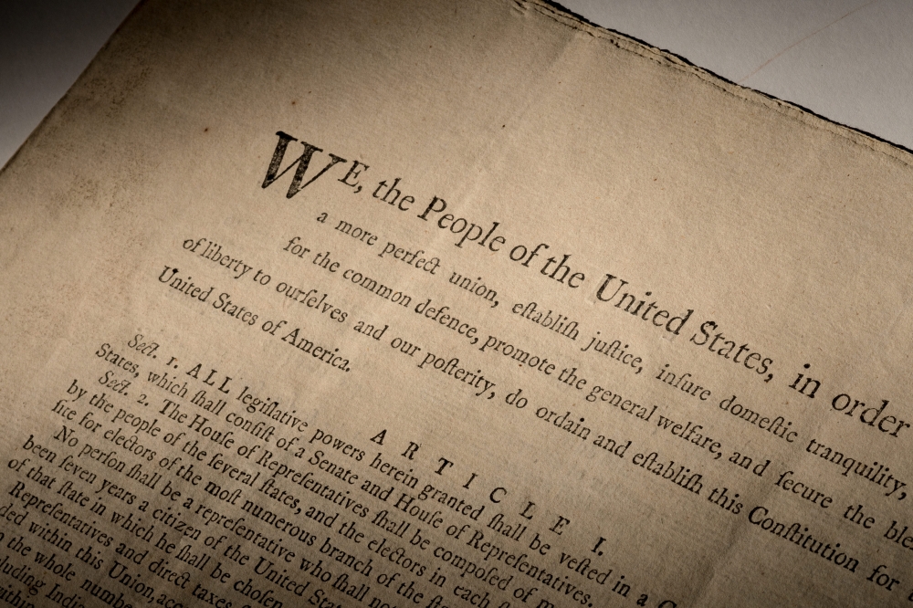 An extremely rare official first-edition printed copy of the U.S. Constitution as adopted by delegates to the Constitutional Convention in Philadelphia in 1787, which will auctioned off in mid-November 2021 by Sotheby’s in New York, is seen in this handou