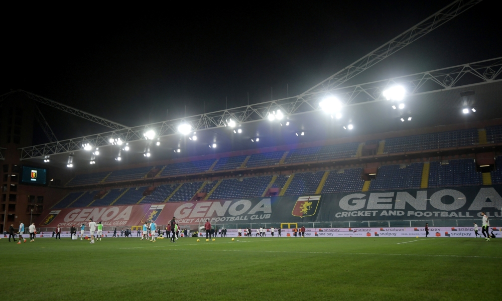 FILE PHOTO: Soccer Football - Serie A - Genoa v AC Milan - Stadio Comunale Luigi Ferraris, Genoa, Italy - December 16, 2020 General view as the players warm up before the match REUTERS/Jennifer Lorenzini