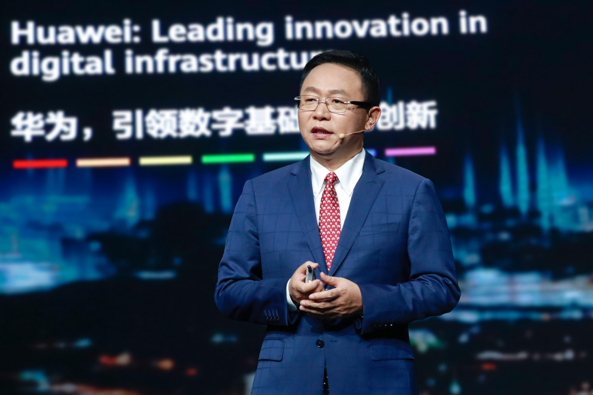 Huawei Executive Director and President of ICT Products & Solutions David Wang speaking during the conference yesterday. 