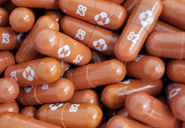 FILE PHOTO: An experimental COVID-19 treatment pill called molnupiravir being developed by Merck & Co Inc and Ridgeback Biotherapeutics LP, is seen in this undated handout photo released by Merck & Co Inc and obtained by Reuters May 17, 2021. Merck & Co I