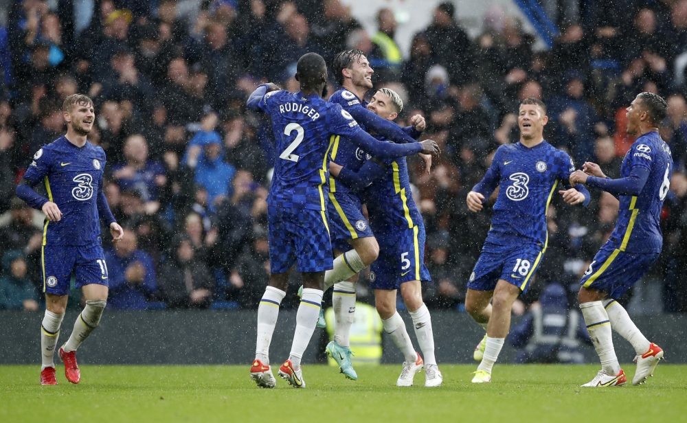 Chelsea's Ben Chilwell celebrates scoring their third goal with Jorginho Action Images via Reuters/Paul Childs