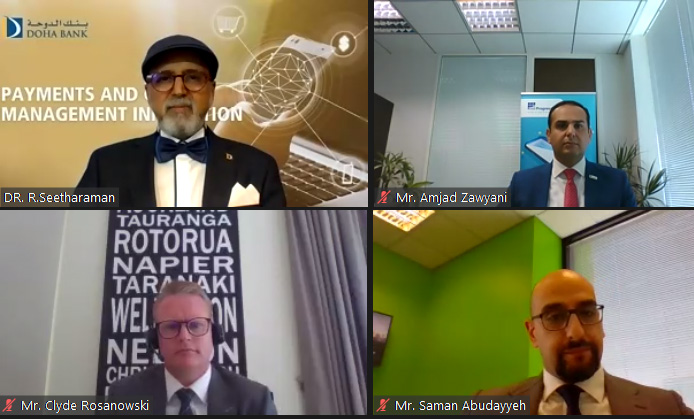 Doha Bank Chief Executive Officer Dr. R Seetharaman with other panellists during the virtual event entitled ‘Payments and Cash Management Innovation’ yesterday. 