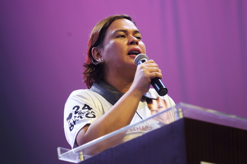 Sara Duterte-Carpio, Davao City Mayor and daughter of Philippine President Rodrigo Duterte, delivers a speech during a senatorial campaign caravan for Hugpong Ng Pagbabago (HNP) in Davao City, southern Philippines on May 9, 2019. HNP is a regional politic