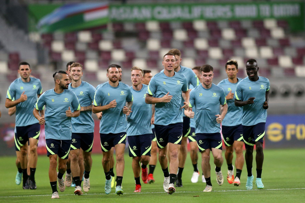 Australian players in action during a training session at the Khalifa International Stadium in Doha in this file photo.