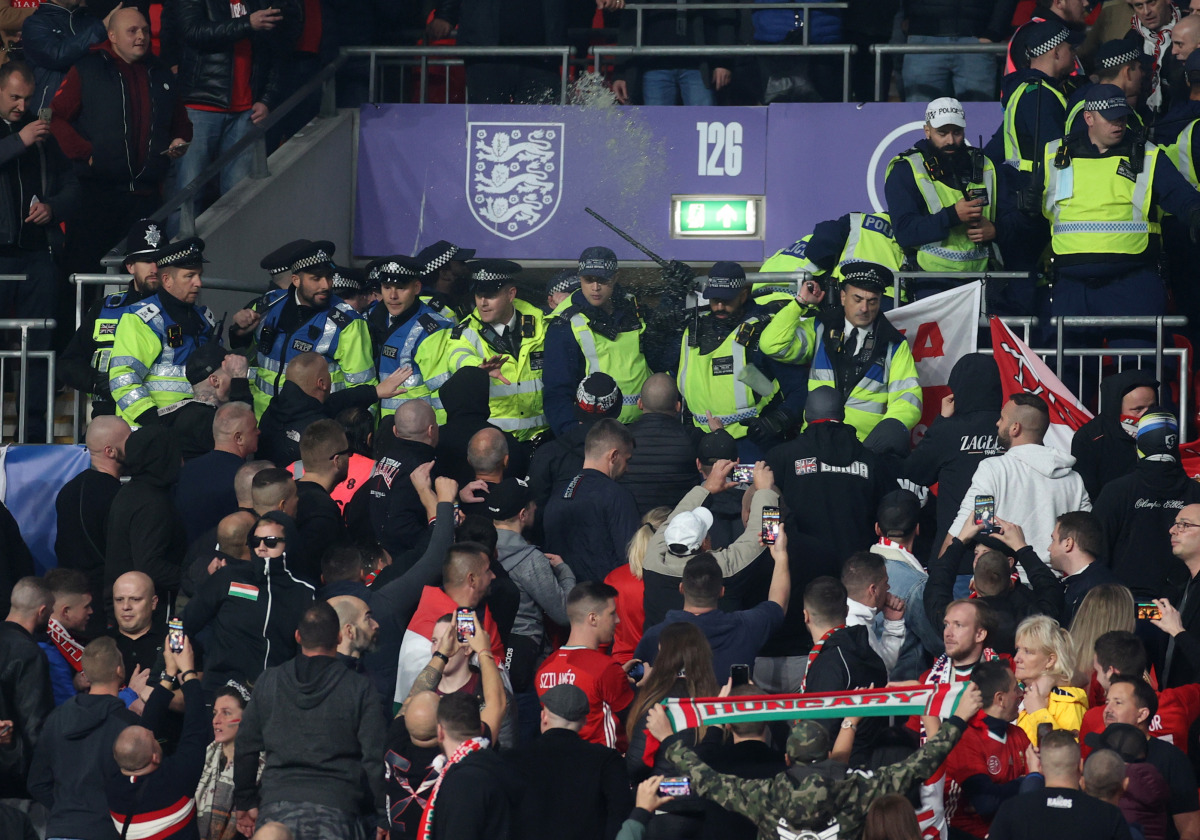 General view as Police clash with Hungary fans during the match Action Images via Reuters/Carl Recine
