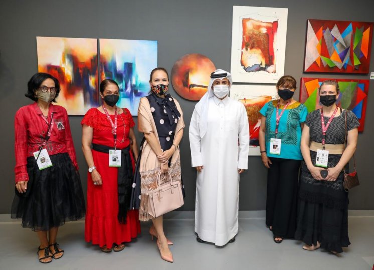 General Manager of the Cultural Village Foundation Professor Dr. Khalid bin Ibrahim Al Sulaiti with officials at Qatar International Arts Festival at Katara.