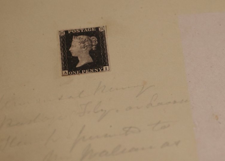 World's first postage stamp, a Penny Black, is seen on display ahead of auction at Sotheby's in London, Britain, October 19, 2021. Reuters/Hannah McKay