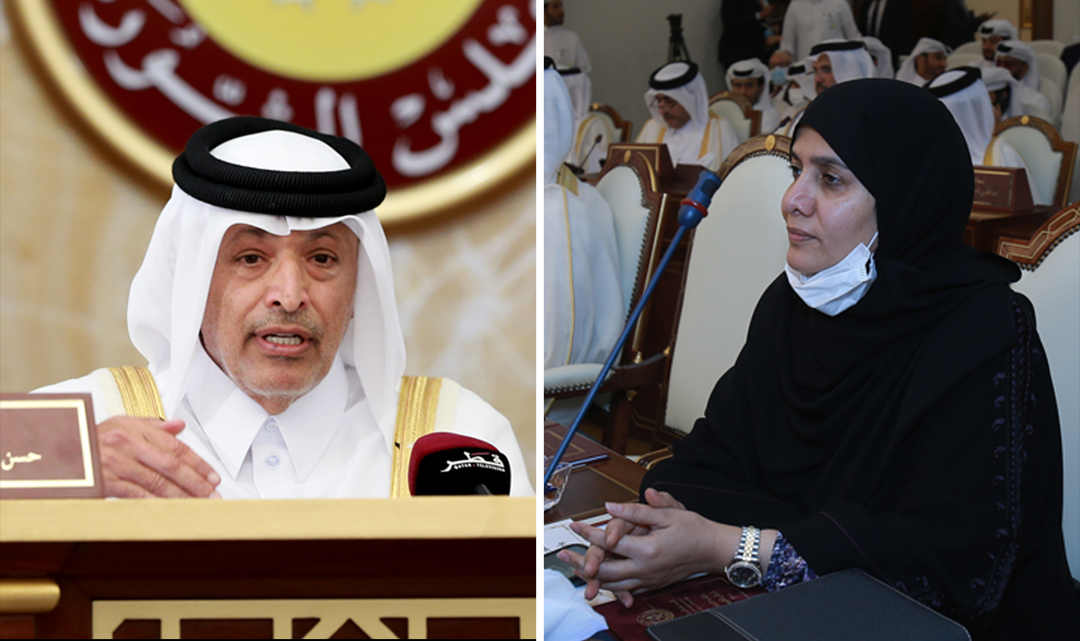 From left: Newly elected Shura Council Speaker  H E Hassan bin Abdullah Al Ghanim and Newly elected Deputy Speaker  H E Dr. Hamda bint Hassan Al Sulaiti
