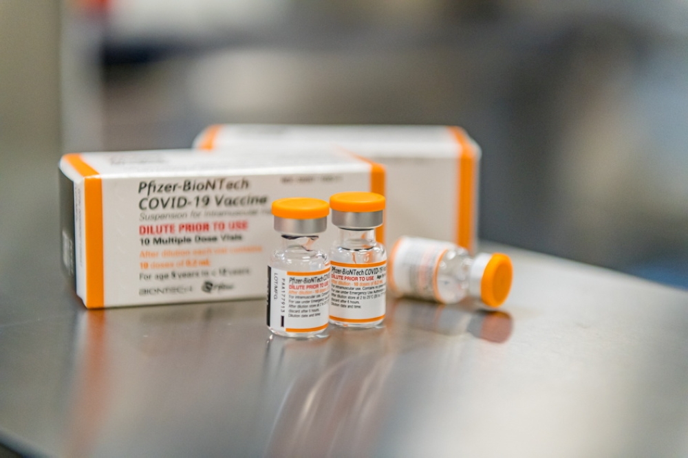 Pfizer/BioNTech's new pediatric COVID-19 vaccine vials are seen in this undated handout photo. Pfizer/Handout via REUTERS