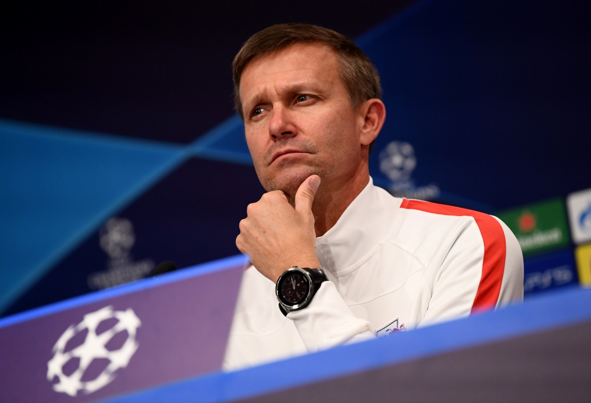 RB Leipzig coach Jesse Marsch during the press conference REUTERS/Annegret Hilse