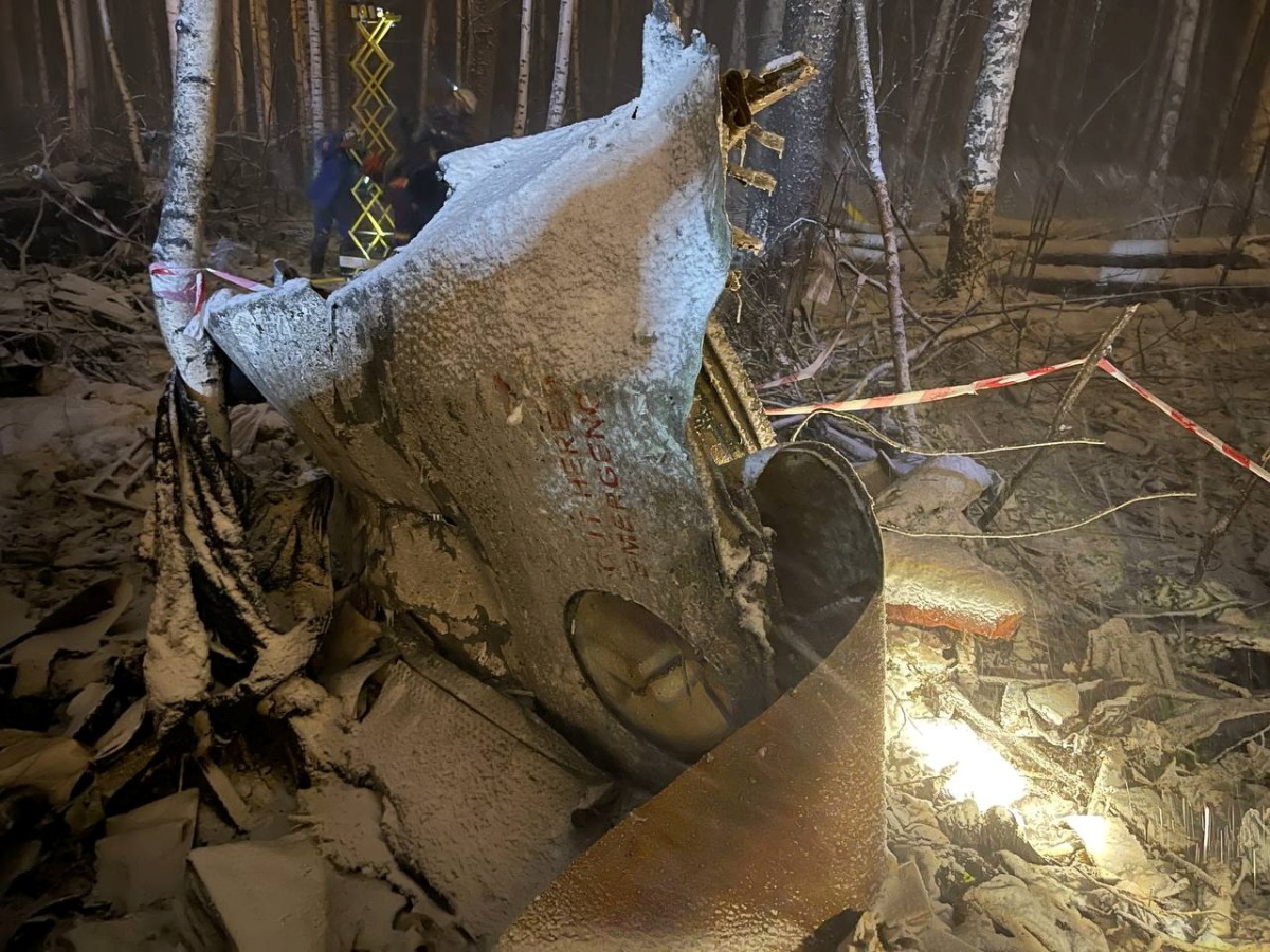 The wreckage of the Antonov An-12 cargo plane is seen at the crash site in Irkutsk region, Russia November 3, 2021. Press service of the Governor of the Irkutsk region/Handout via REUTERS



