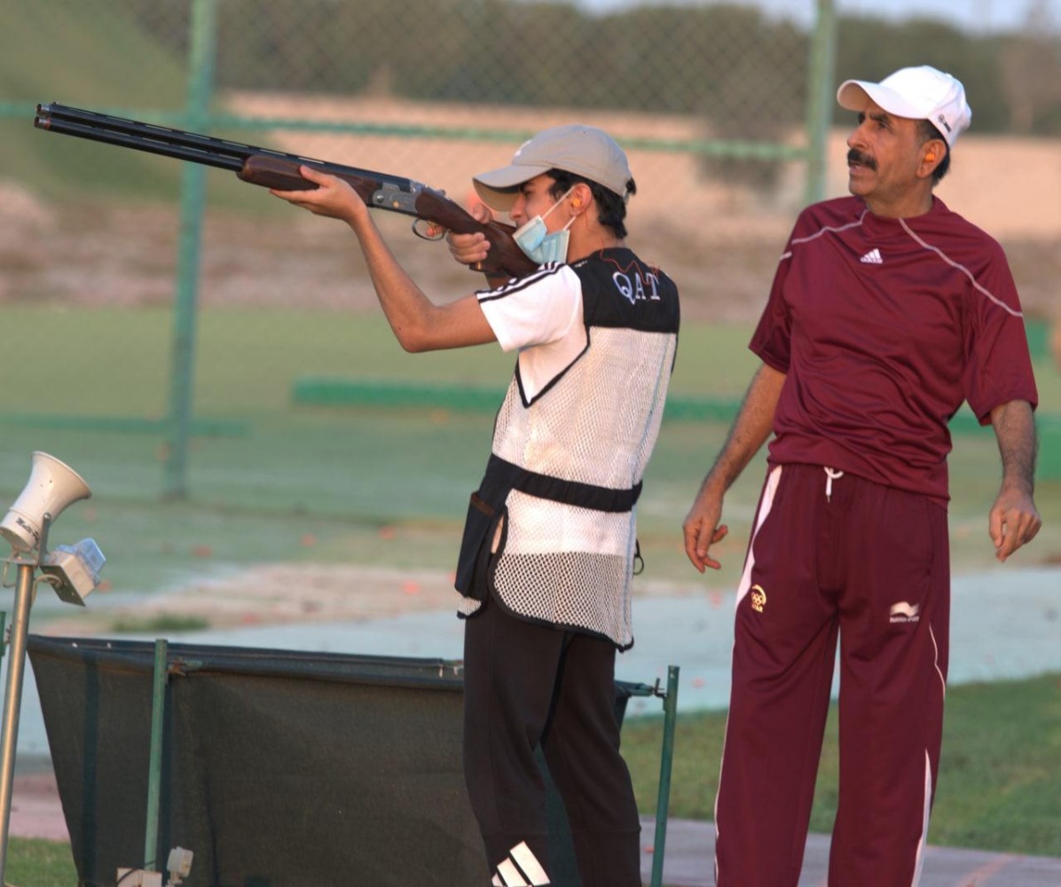 A Qatari shooter trains at the Lusail Shooting Complex ahead of the Amir Cup Shooting and Archery Championship.