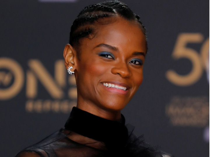 Letitia Wright poses backstage after winning the Outstanding Breakthrough Performance in a Motion Picture award for 