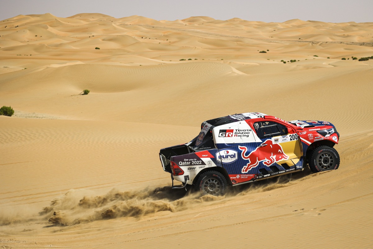 Nasser Al Attiyah and Mathieu Baumel of Toyota Gazoo Racing in action during the opening stage.
