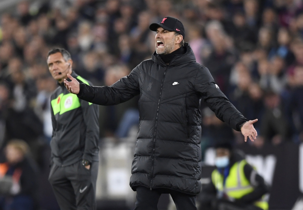 West Ham United v Liverpool - London Stadium, London, Britain - November 7, 2021 Liverpool manager Juergen Klopp reacts Reuters/Tony Obrien